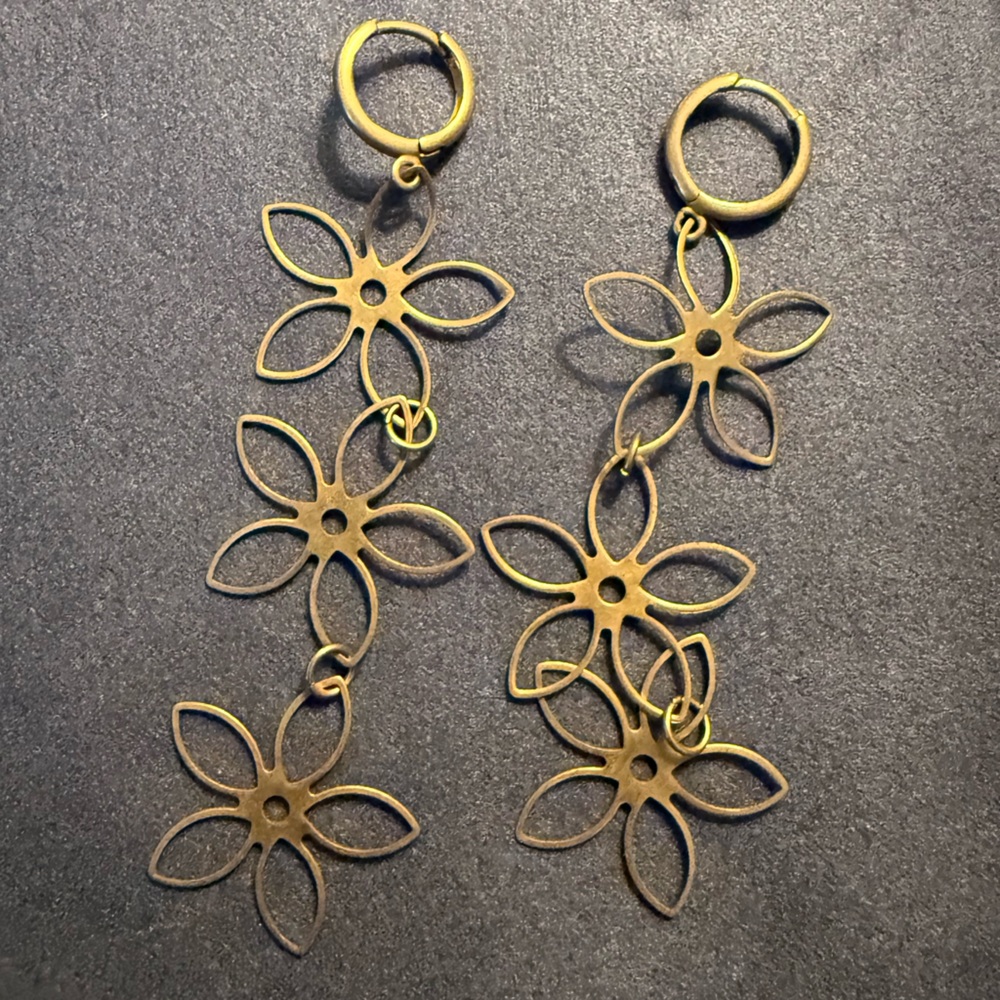 Gold Floral Dangle Hoop Earrings - Women's Jewelry